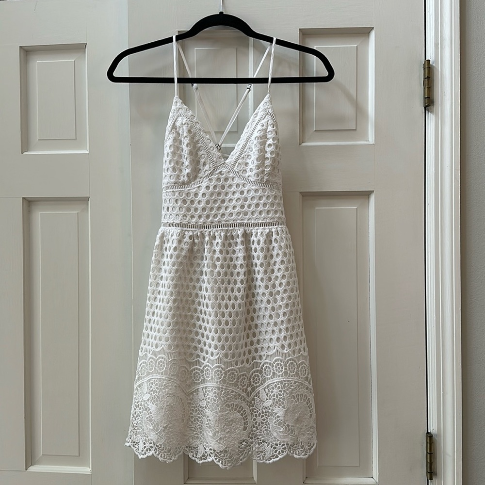 Abercrombie and Fitch white crochet dress, side zip with adjustable straps